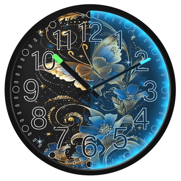 Ryvnso Glitter Art Butterfly 12 Inch Night Light Wall Clock Silent Battery Operated Luminous Clocks