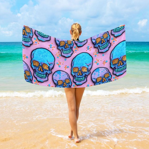 Ryvnso Glitter Halloween Skull Beach Towel Quick Dry Swimming Yoga Beach Towels Large Sand Free Microfiber Towel 31"W x 71"L