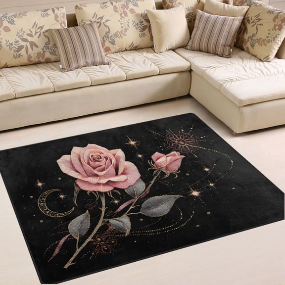 Ryvnso Glitter Roses Star Area Rug Floor Mats Non-Slip Home Carpet 80 x 58 inch