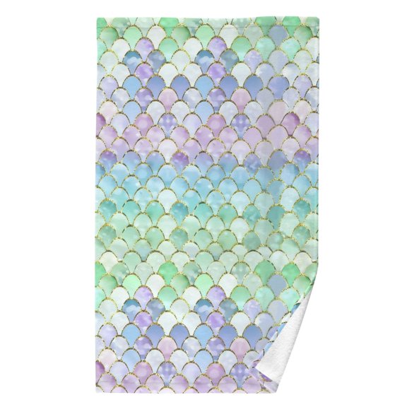 Ryvnso Glitter Scales Pattern Cotton Hand Towel Absorbent Face Bath Towels for Beach Pool Sports