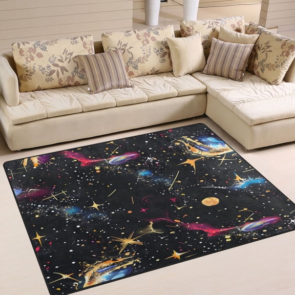 Ryvnso Glittering Galaxy Black Area Floor Rugs Soft Non-Slip Large Mats Nursery Carpets 63" x 48"