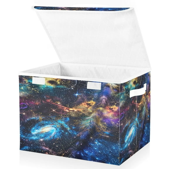 Ryvnso Glittering Galaxy Shiney Large Lidded Foldable Storage Baskets Cubes Boxes Lids Bin for Home