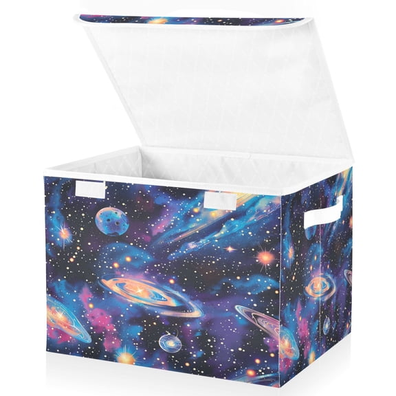 Ryvnso Glittering Galaxy Space Large Lidded Foldable Storage Baskets Cubes Boxes Lids Bin for Home