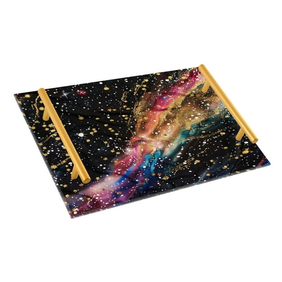 Ryvnso Glittering Galaxy with Golden Bathroom Tray Vanity Countertop Trays Acrylic Organizer