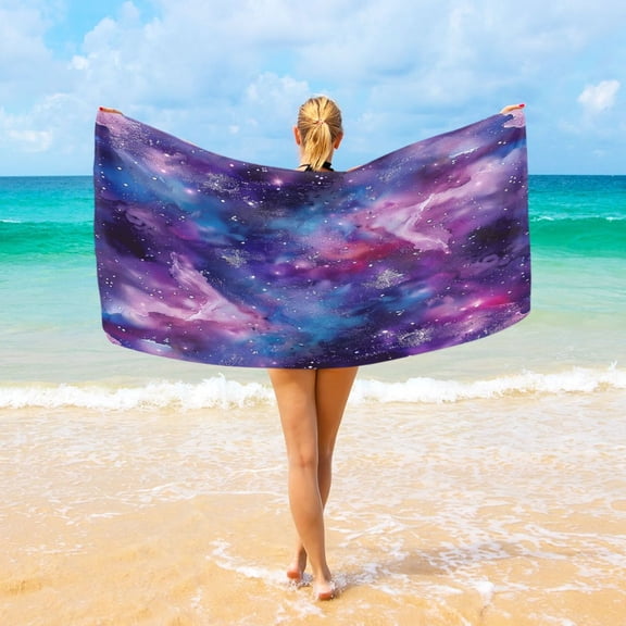 Ryvnso Glittering Purple Galaxy Oversized Beach Towel Microfiber Bath Blankets Swimming Fitness 37" x 74"