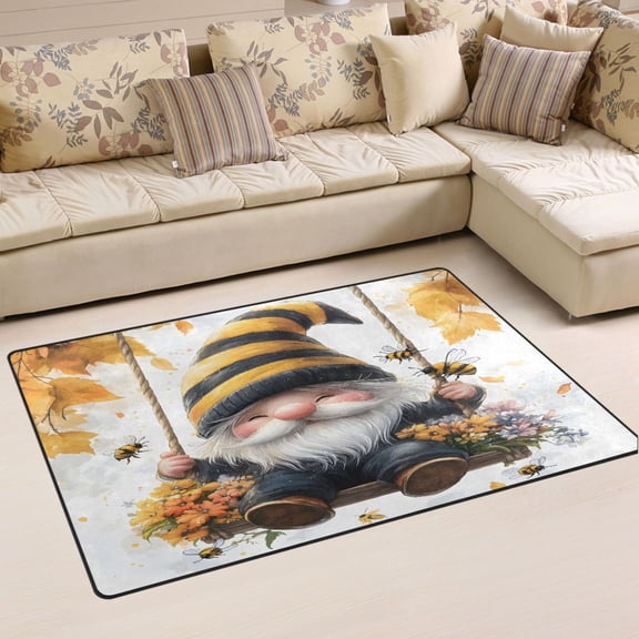 Ryvnso Gnome and Bee Area Floor Mat Non-Slip Carpet Soft Rugs Doormats 31" x 20"