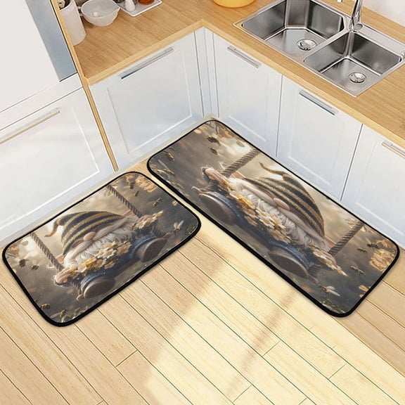 Ryvnso Gnome in Garden Kitchen Rugs Set Non Slip Runner Mats for Dining Room