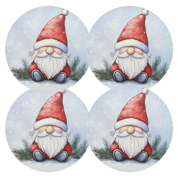 Ryvnso Gnome in Winter Round Plate Mats Dining Table Placemat Set of 4 for Holiday Decoration