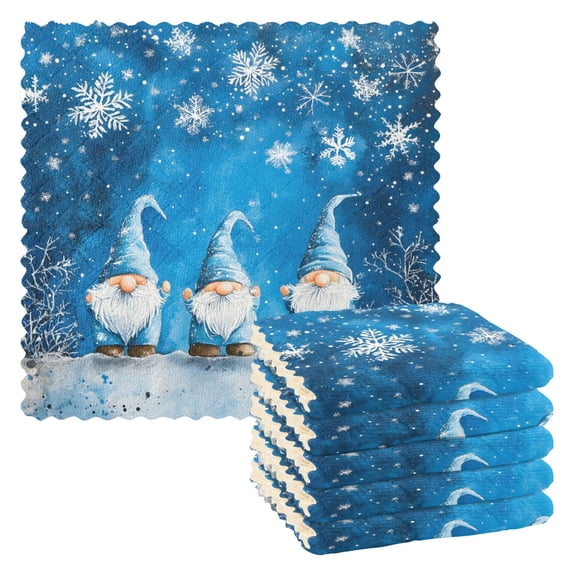 Ryvnso Gnome in Winter Snowflake Kitchen Towels Dish Clothes for Drying Dishes Cleaning Absorbent Set of 6