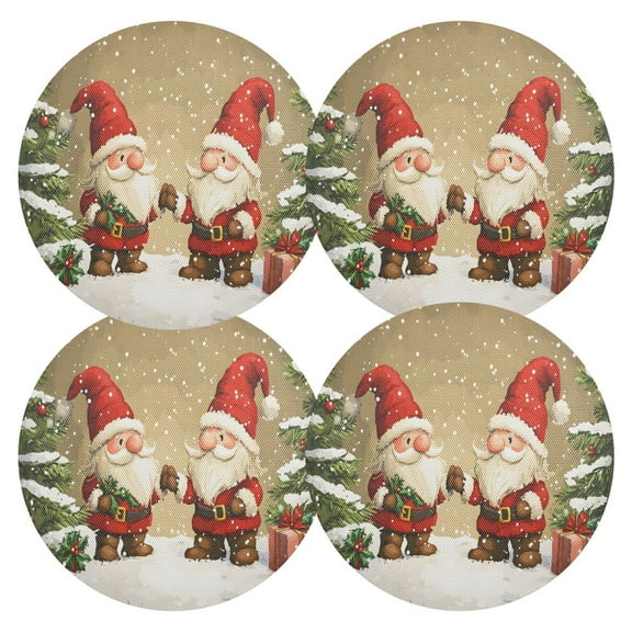Ryvnso Gnomes Christmas Tree Round Plate Mats Dining Table Placemat Set of 4 for Holiday Decoration