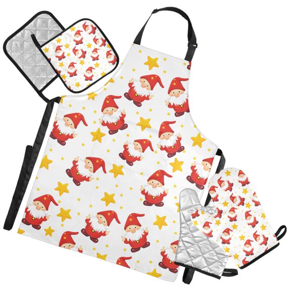 Ryvnso Gnomes Stars Kitchen Apron Oven Mitts Set Pot Holders