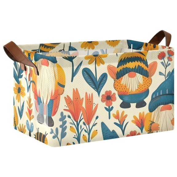 Ryvnso Gnomes and Floral Storage Bins Large Basket Foldable Cube Toys Organizer with Handles 1 PC