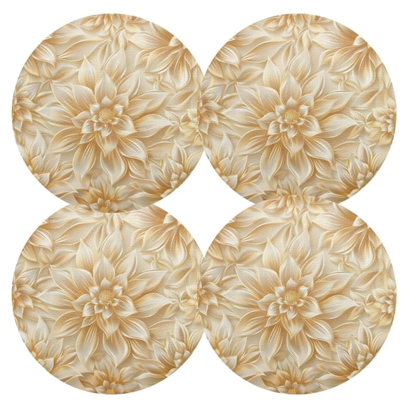 Ryvnso Gold Flower Round Plate Mats Dining Table Placemat Set of 4 for Holiday Decoration