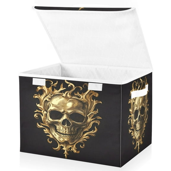 Ryvnso Gold Skull Large Lidded Foldable Storage Baskets Cubes Boxes Lids Bin for Home