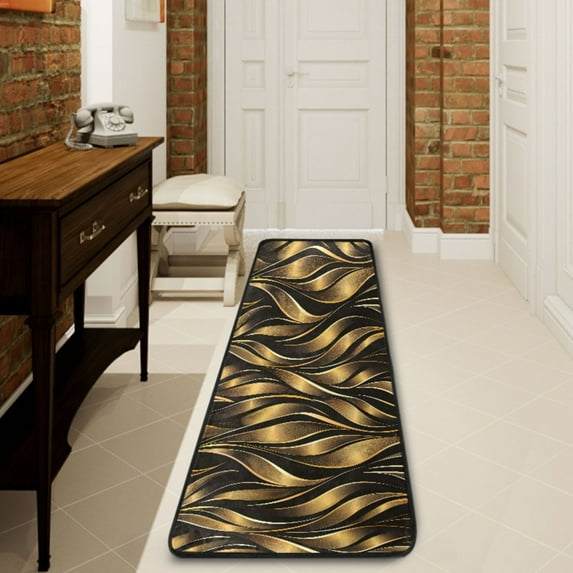 Ryvnso Gold Tropical Leaves Hallway Runner Rugs Floor Carpet Non Slip Entryway Mat 2' x 6'
