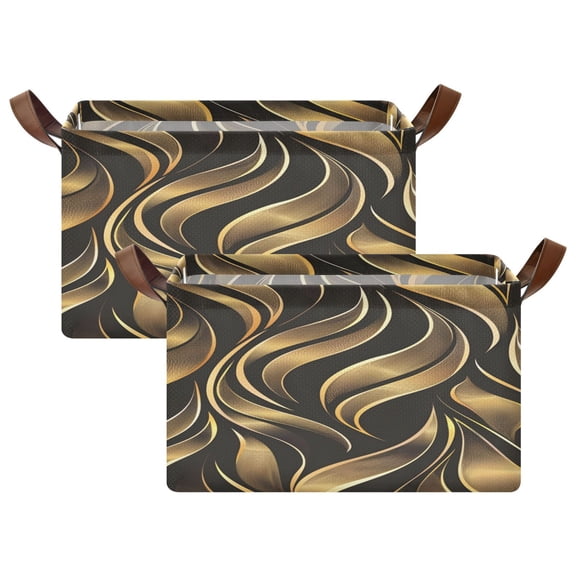 Ryvnso Gold Tropical Leaves Storage Bins Large Basket Foldable Cube Toys Organizer with Handles 2 PCs