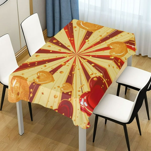 Ryvnso Gold and Red Hearts Rectangle Table Cloth Tablecover Dinning Tablecloth 60"x60"