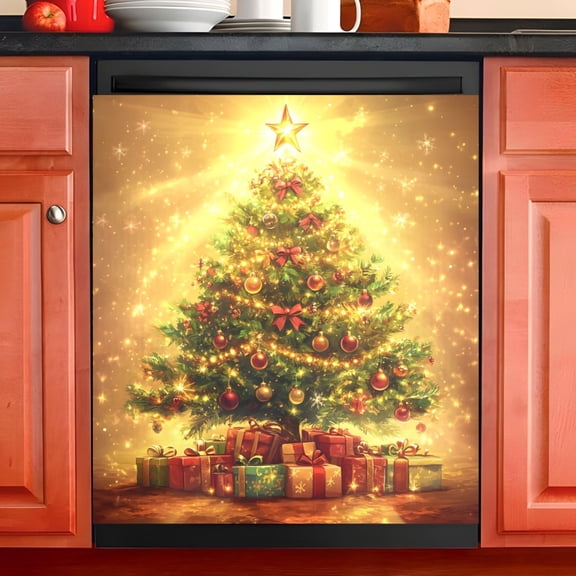 Ryvnso Golden Christmas Tree Dishwasher Magnetic Refrigerator Magnet Cover Kitchen Home Decorative 23"x26"