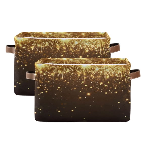 Ryvnso Golden Fireworks Storage Basket Large Bin Foldable Boxes Toys Organizer 14.2x10.2x8.3in 2 PCs