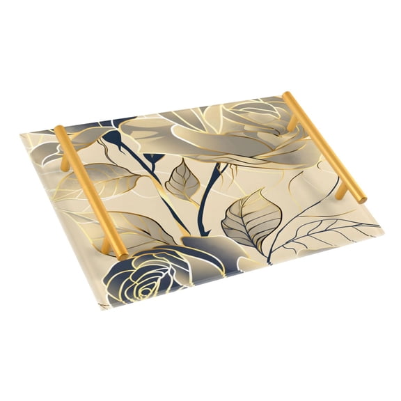 Ryvnso Golden Flower Art Bathroom Tray Vanity Countertop Trays Acrylic Organizer