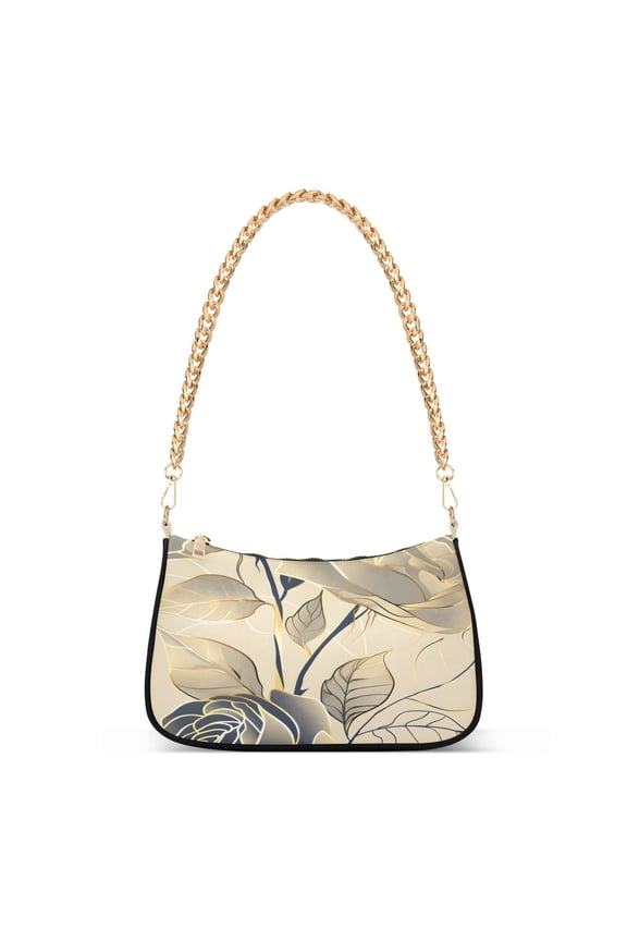 Golden Flower Art Womens Chain Shoulder Bag Tote Handbags Clutch Hobo Purse with Zipper for Travel