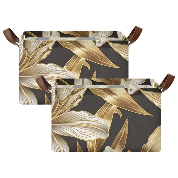Ryvnso Golden Flower Storage Bins Large Basket Foldable Cube Toys Organizer with Handles 2 PCs