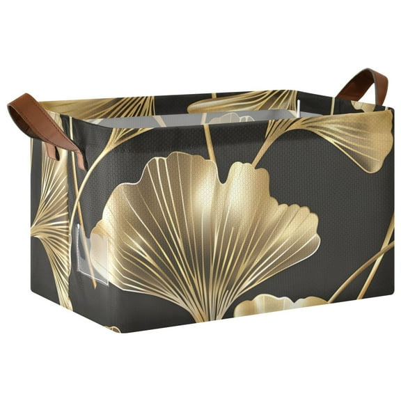Ryvnso Golden Leaf Storage Bins Large Basket Foldable Cube Toys Organizer with Handles 1 PC