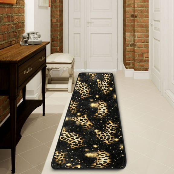 Ryvnso Golden Leopard Print Hallway Runner Rugs Floor Carpet Non Slip Entryway Mat 2' x 6'