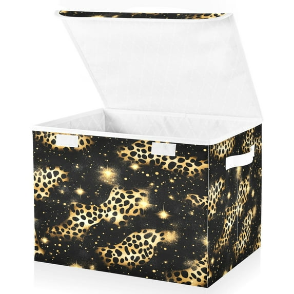 Ryvnso Golden Leopard Print Large Lidded Foldable Storage Baskets Cubes Boxes Lids Bin for Home