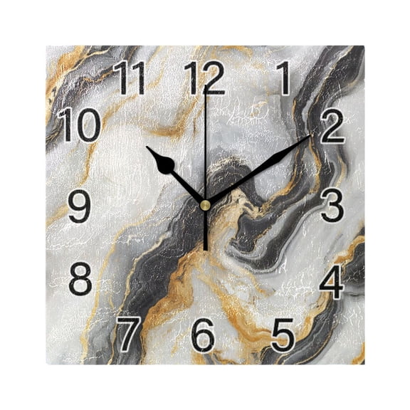 Ryvnso Golden Marble White Wall Clock Square Silent Non-Ticking Battery Operated 7.78"