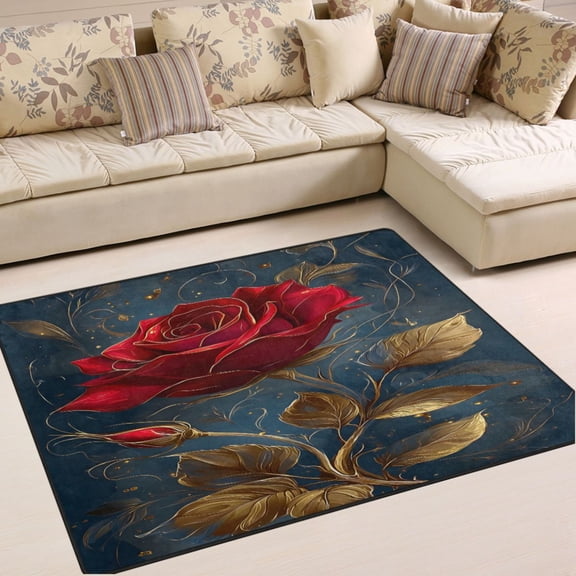 Ryvnso Golden Roses Area Rug Floor Mats Non-Slip Home Carpet 63 x 48 inch