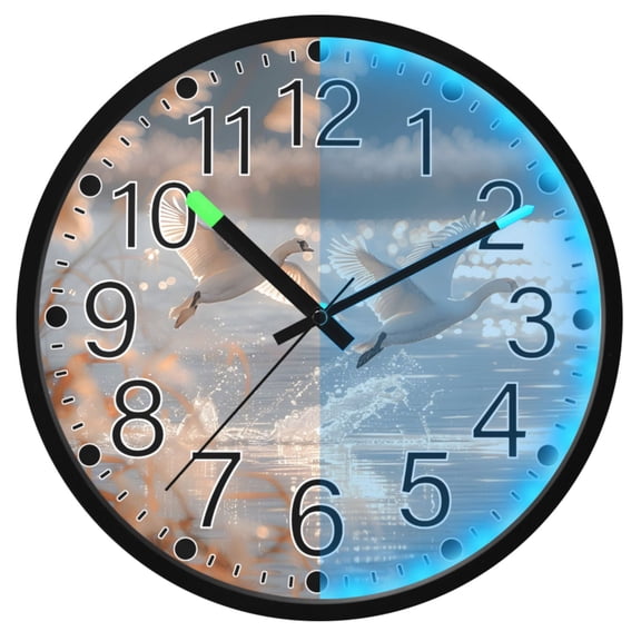 Ryvnso Goose Flying 12 Inch Night Light Wall Clock Silent Battery Operated Luminous Clocks