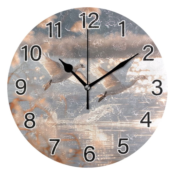Ryvnso Goose Flying Wall Clock Non Ticking Silent Kitchen Clock Battery Operated Clocks 10 inch