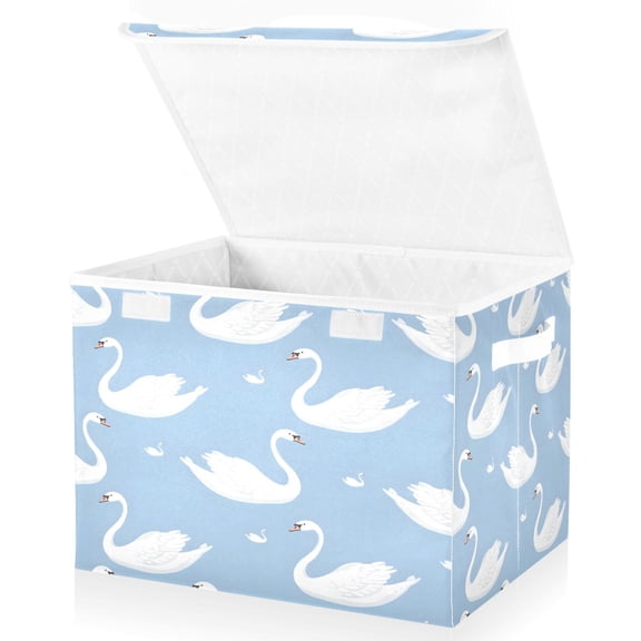 Ryvnso Gooses on Blue Large Lidded Foldable Storage Baskets Cubes Boxes Lids Bin for Home