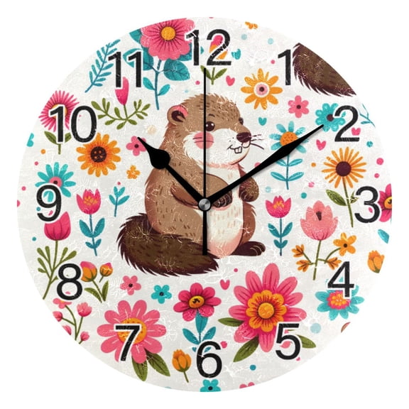 Ryvnso Gophers with Flower and Leaves Wall Clock Non Ticking Silent Kitchen Clock Battery Operated Clocks 10 inch