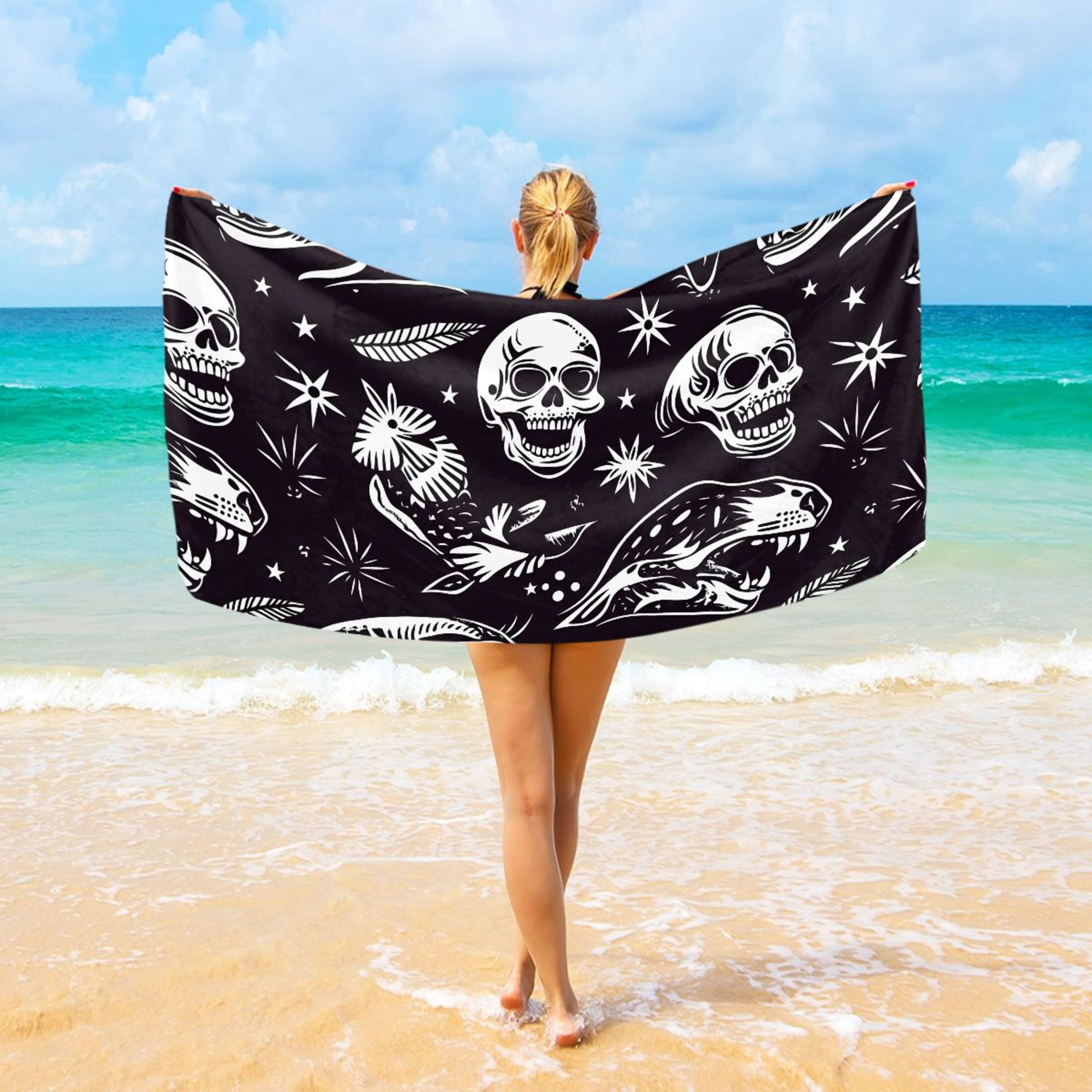 Ryvnso Goth Skeletons Beach Towel Quick Dry Swimming Yoga Beach