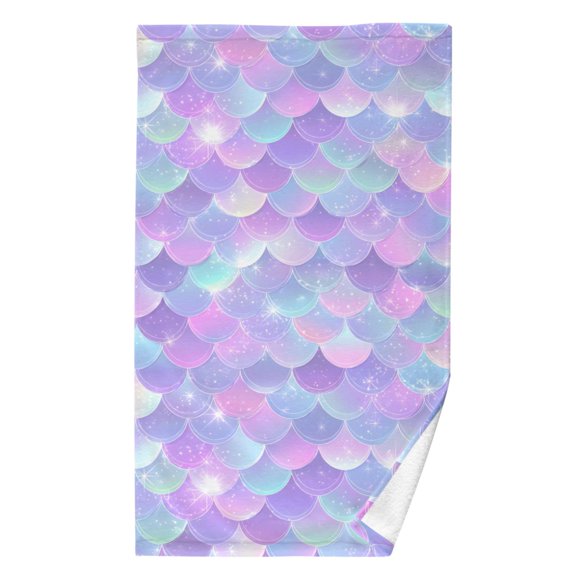 Ryvnso Gradient Fish Scales Pattern Cotton Hand Towel Absorbent Face Bath Towels for Beach Pool Sports