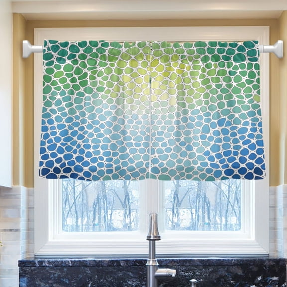 Ryvnso Gradient Green and Blue Half Curtains Sets Tier 2 Panels Short Curtain Rod Pocket 27"W x 24"L