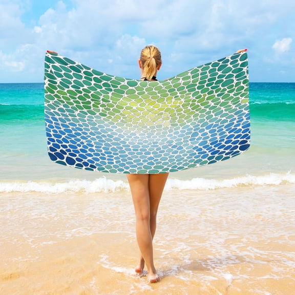 Ryvnso Gradient Green and Blue Oversized Beach Towel Microfiber Bath Blankets Swimming Fitness 37" x 74"