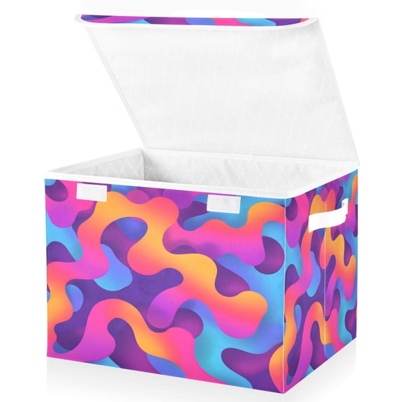 Ryvnso Gradient Rainbow Large Lidded Foldable Storage Baskets Cubes Boxes Lids Bin for Home