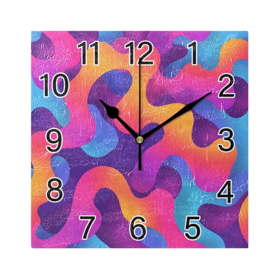 Ryvnso Gradient Rainbow Wall Clock Square Silent Non-Ticking Battery Operated 7.78"