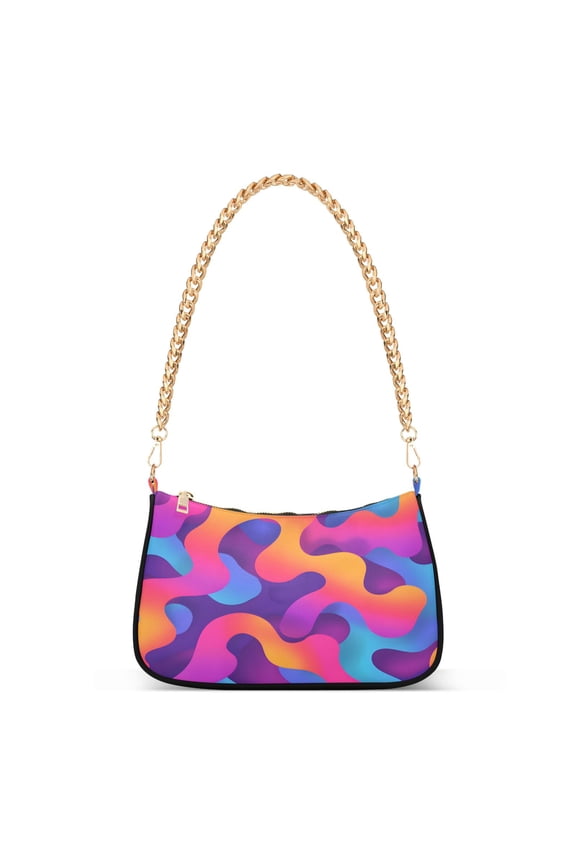 Gradient Rainbow Womens Chain Shoulder Bag Tote Handbags Clutch Hobo Purse with Zipper for Travel