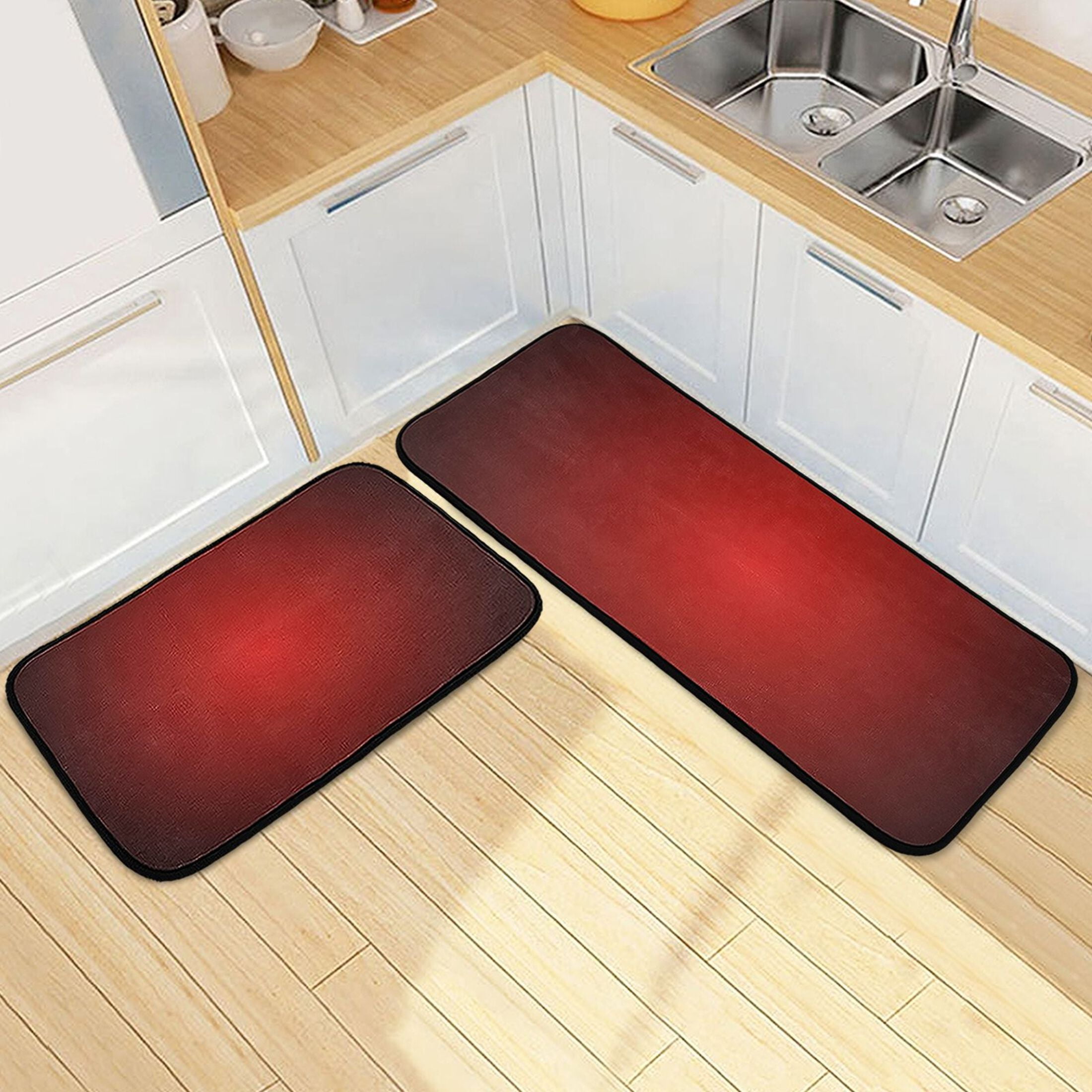 Ryvnso Gradient Red Kitchen Rugs Set Non Slip Runner Mats for Dining Room