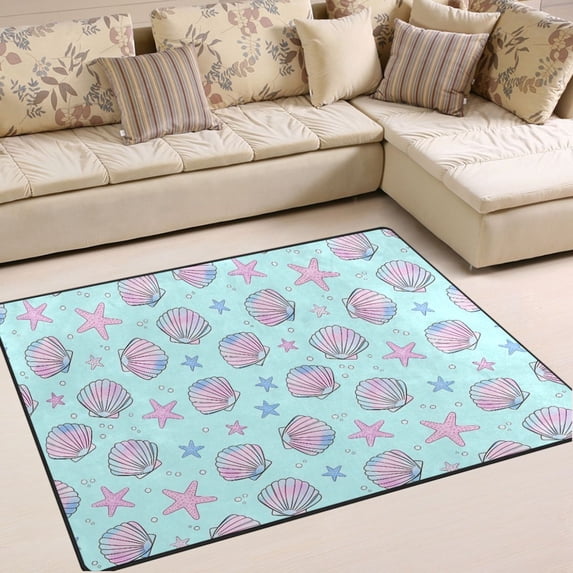 Ryvnso Gradient Starfish Seashell Area Rug Floor Mats Non-Slip Home Carpet 80 x 58 inch