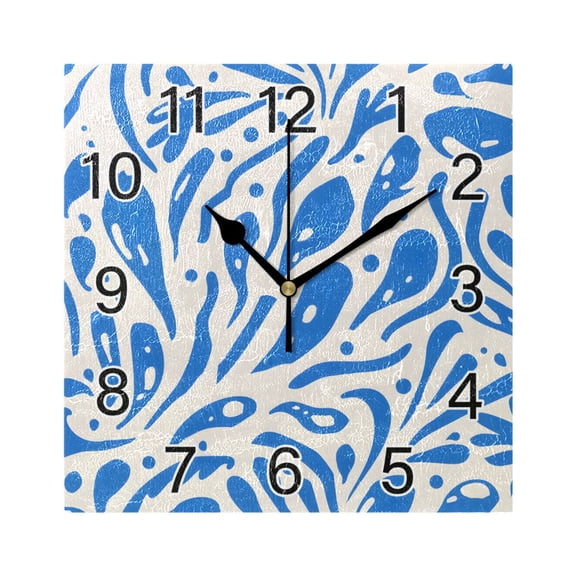 Ryvnso Graffiti Blue Wall Clock Square Silent Non-Ticking Battery Operated 7.78"