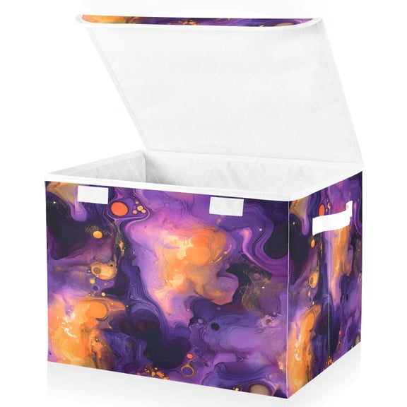 Ryvnso Graffiti Purple Marble Large Lidded Foldable Storage Baskets Cubes Boxes Lids Bin for Home