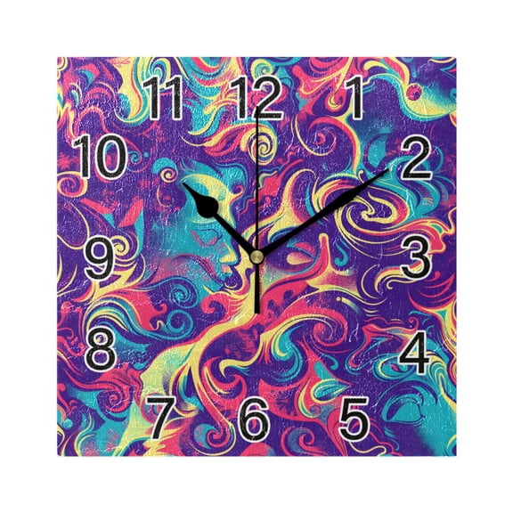 Ryvnso Graffiti Wall Clock Square Silent Non-Ticking Battery Operated 7.78"
