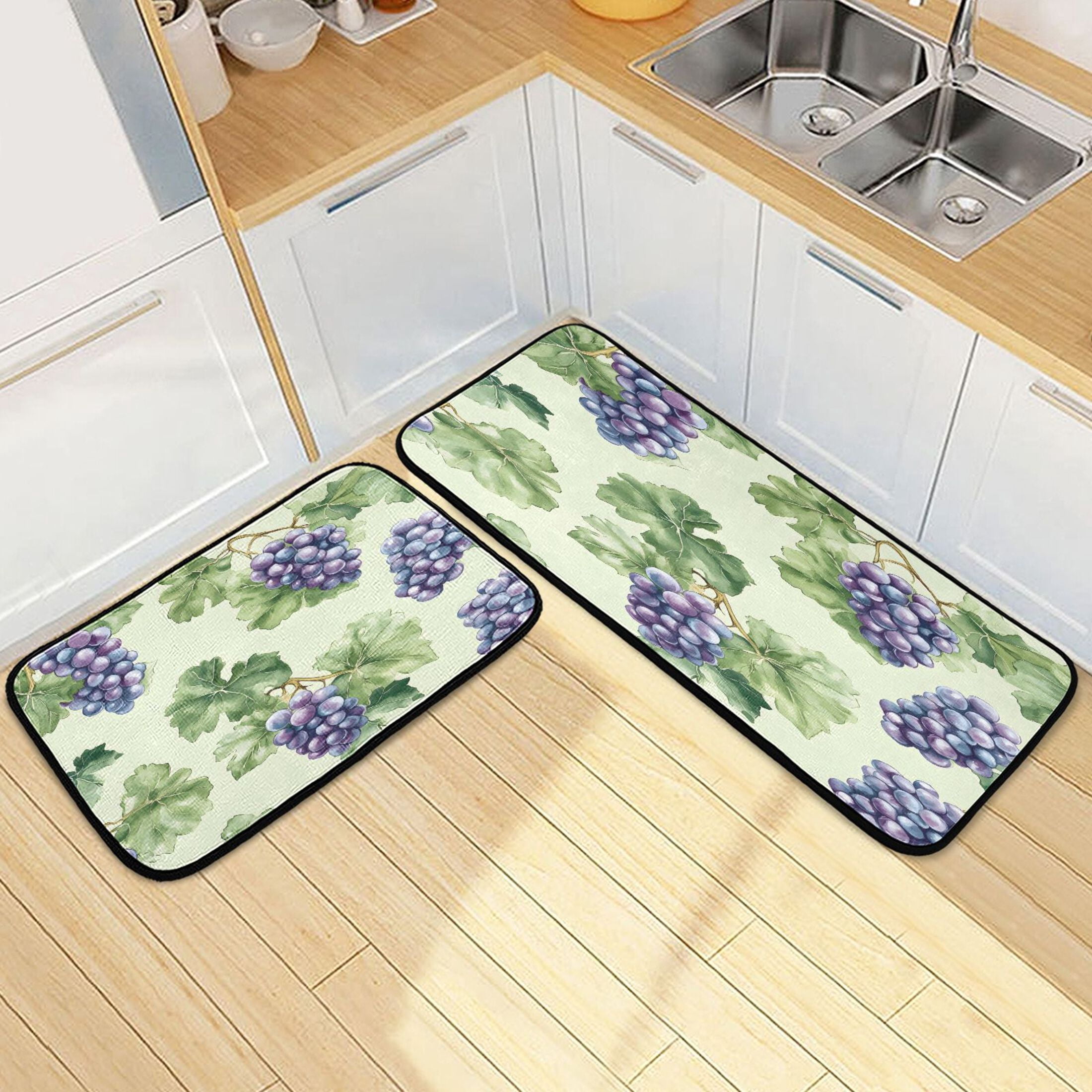 Ryvnso Grape Leaves Kitchen Rugs Set Non Slip Runner Mats for Dining ...