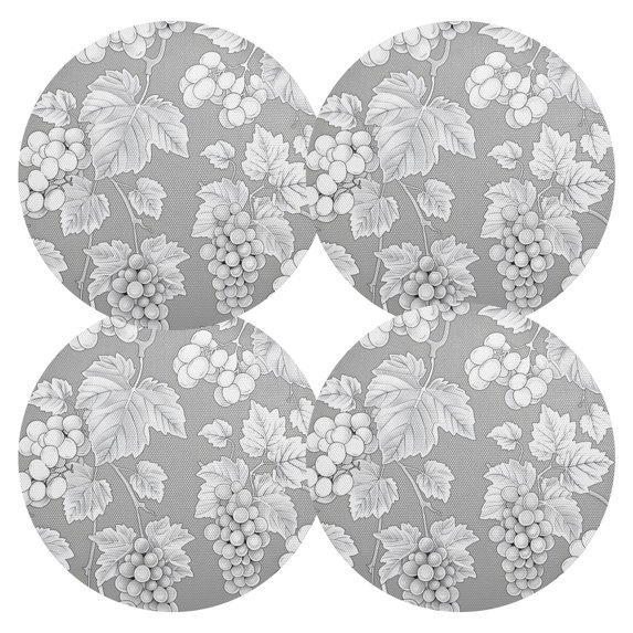 Ryvnso Grape Pattern on Gray Round Plate Mats Dining Table Placemat Set of 4 for Holiday Decoration