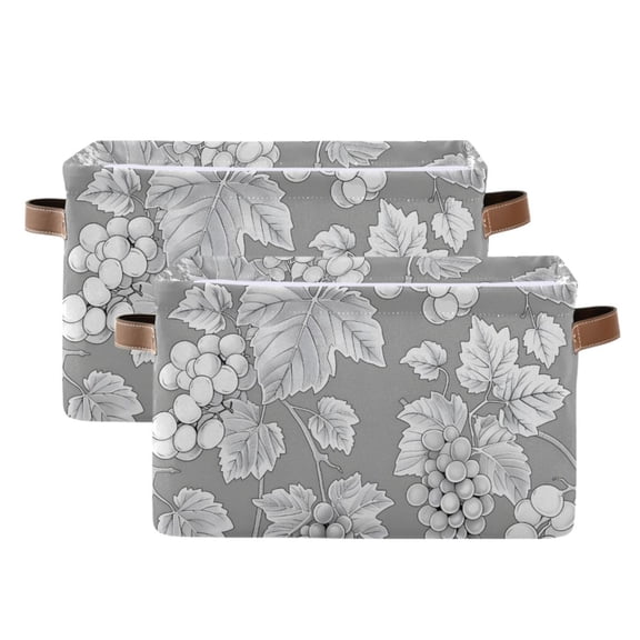 Ryvnso Grape Pattern on Gray Storage Basket Large Bin Foldable Boxes Toys Organizer 14.2x10.2x8.3in 2 PCs